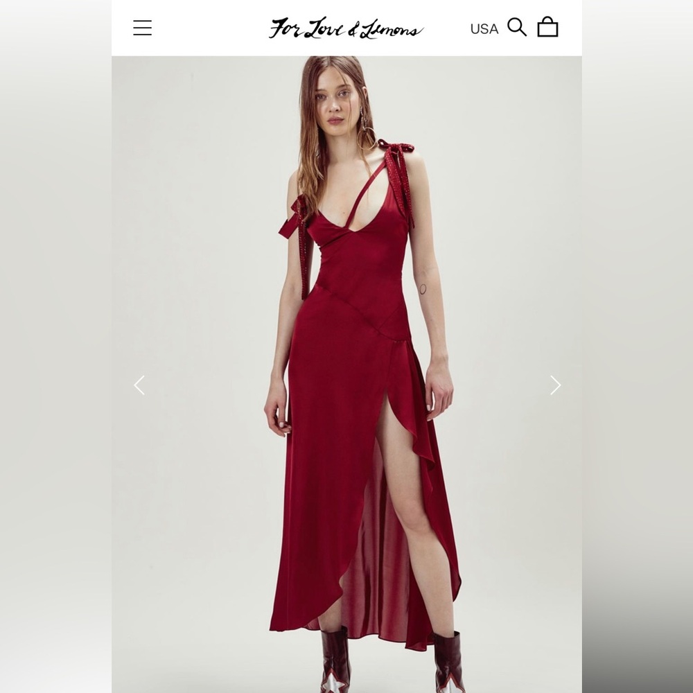 For Love And Lemons Red Asymmetrical Gown with Slit